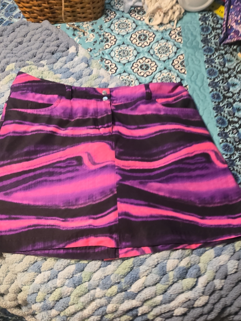 Slazenger Pink and Black Wave-Print Mini Skirt